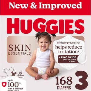 Huggies Size 3 Diapers, Skin Essentials Baby Diapers, Size 3 (16-28 lbs), 168 Count (3 Packs of 56), Packaging May Vary