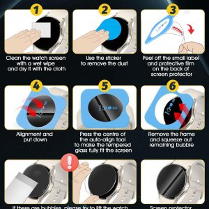 Orzero Protector de pantalla de vidrio templado compatible con Samsung Galaxy Watch 8 de 1.732 pulgadas, protector de pantalla con herramienta de alineación automática, 9 dureza, HD, antiarañazos, sin