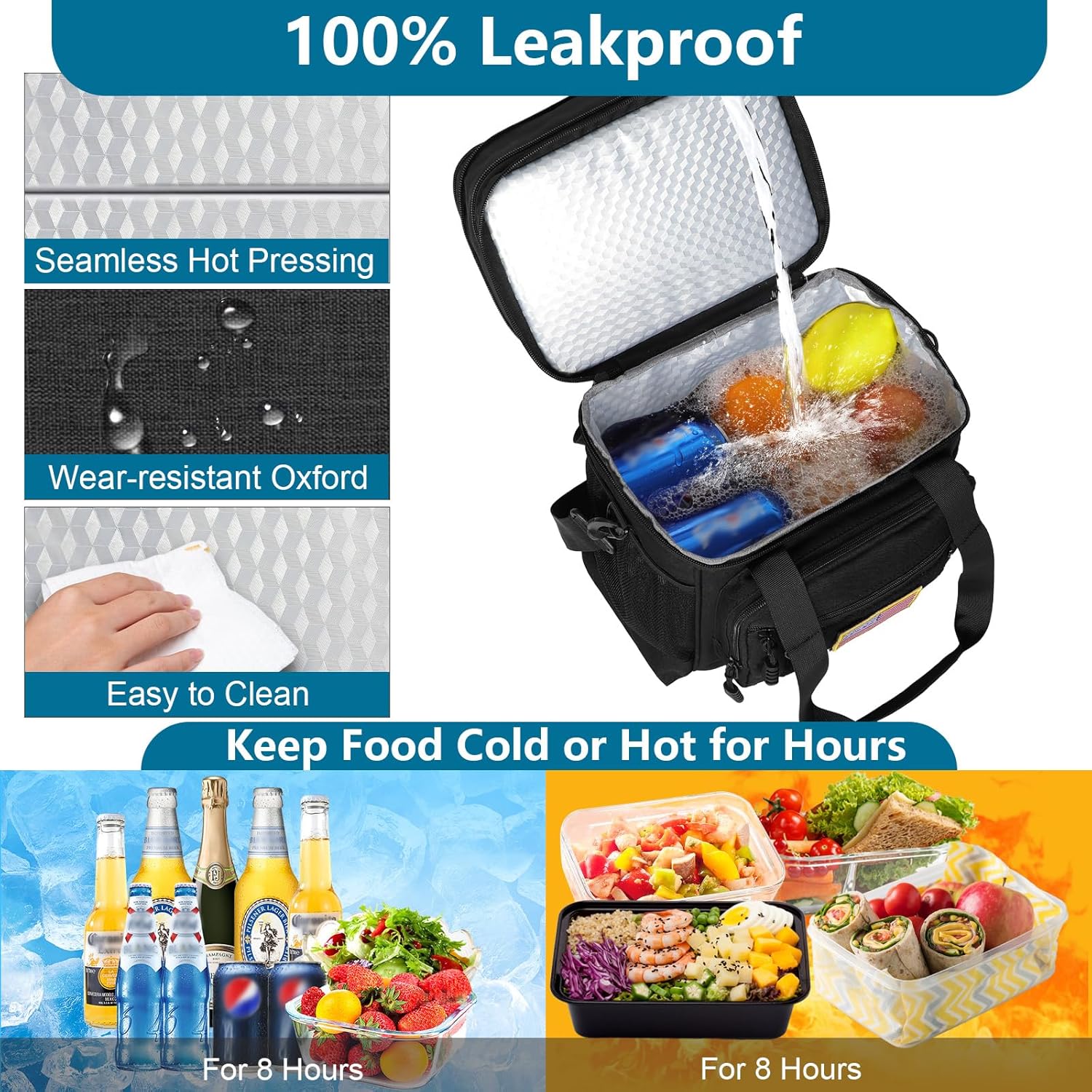 GLENKEY Tactical Lunch Box Cooler Bag - Expandable Insulated Lunch Bag for Men Women - Large Lunchbox for Adults Work Shifts Outdoor Trips Black 16L