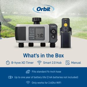 Orbit 24639 B-hyve XD Temporizador de riego de manguera inteligente de 4 puertos con concentrador Wi-Fi