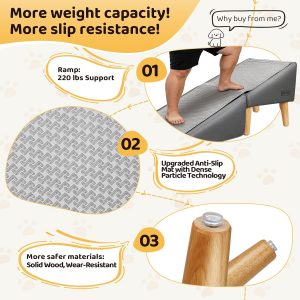 Dog Stairs for Small Dogs and Cats 16" H - with Encrypted Dot-Grip Non-Slip Surface, 2-in-1 Pet Ramp & Steps for Bed/Couch, Foldable Split Ottoman with Solid Wood Frame, Sturdy & Portable for Puppies