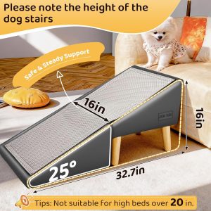 Dog Stairs for Small Dogs and Cats 16" H - with Encrypted Dot-Grip Non-Slip Surface, 2-in-1 Pet Ramp & Steps for Bed/Couch, Foldable Split Ottoman with Solid Wood Frame, Sturdy & Portable for Puppies