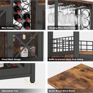 Homeiju Mini Bares para el Hogar, Gabinete de Bar de Café de Madera, Gabinete Moderno de Licores para Licores y Copas, Gabinete de Vino Buffet Estilo Granja con Aparador de Almacenamiento para Hogar