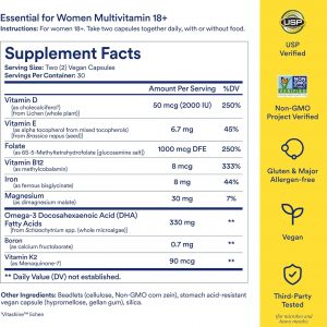 Ritual Women’s 18+ Daily Multivitamin - Key Essential Vitamins and Minerals to Support Energy, Heart, Bone, Brain Health* - Clinical Backed - Vegan - USP Verified - Citrus - 60 Capsules - 30 Servings