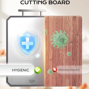 SNOWCLAD Stainless Steel Cutting Board,Double Sided Steel Bread Boards for kitchen,Stainless Steel/Wheat straw pp Large Board for meat,non toxic Chopping,16 * 11 Inch,Dishwasher Safe