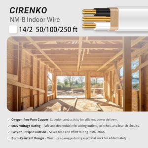 14/2 NM-B Cable 100 FT – UL Listed Residential Indoor Electrical Wire with Ground, Solid Bare Copper, 600V