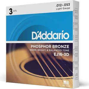 D'Addario Guitar Strings - Phosphor Bronze Acoustic Guitar Strings - EJ16-3D - Rich, Full Tonal Spectrum - For 6 String Guitars - 12-53 Light, 3-Pack