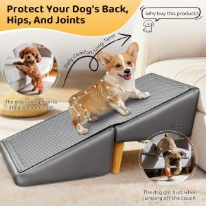 Dog Stairs for Small Dogs and Cats 16" H - with Encrypted Dot-Grip Non-Slip Surface, 2-in-1 Pet Ramp & Steps for Bed/Couch, Foldable Split Ottoman with Solid Wood Frame, Sturdy & Portable for Puppies