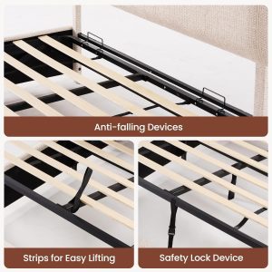 ModernMate Marco de cama de almacenamiento elevable, tamaño Queen, marco de cama tapizado con cabecera ajustable, tela de felpilla Oeko-TEX, cama de almacenamiento hidráulica, no necesita somier