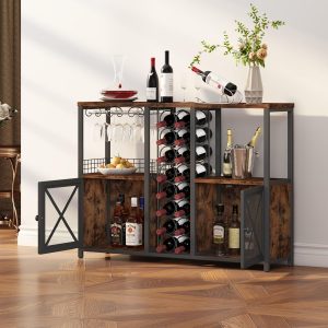 Homeiju Mini Bares para el Hogar, Gabinete de Bar de Café de Madera, Gabinete Moderno de Licores para Licores y Copas, Gabinete de Vino Buffet Estilo Granja con Aparador de Almacenamiento para Hogar