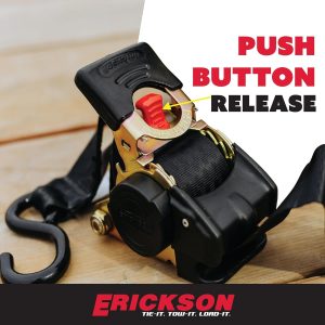 Erickson Pro Series 2in x 10ft Black Retractable Ratcheting Tie-Down Straps, High-Strength Design, 3300 lb Load Capacity, Pack of 2