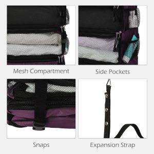 TABITORA Travel Luggage Organizer Hanging Packing Cubes Portable Hanging Shelves Carry on Closet for Suitcase with 2 Hooks,Collapsible(Purple,S)