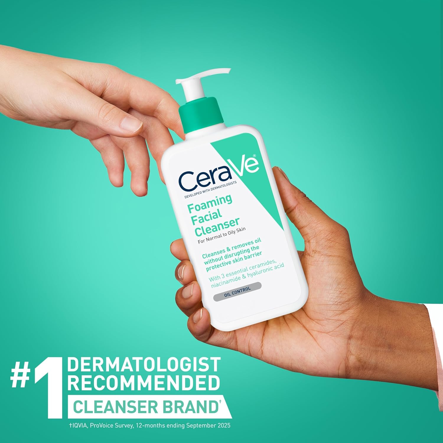 CeraVe Limpiador Facial Espumoso, Lavado Facial Diario para Piel Grasa, Ácido Hialurónico + Ceramidas + Niacinamida, Sin Fragancia y Sin Parabenos, Lavado Facial de Control de Grasa que No Reseca, 19