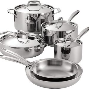 Tramontina Signature Tri-Ply Clad Stainless Steel 10-Piece Cookware Set with Lids, Pots and Pans Kitchen Set, Induction-Ready, Dishwasher-Safe, NSF-Certified, Made in Brazil