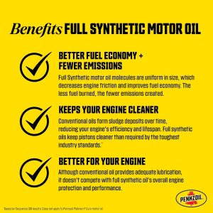 Aceite de motor Pennzoil Platinum High Mileage Full Synthetic 10W-30, 1 cuarto de galón (paquete de 6)