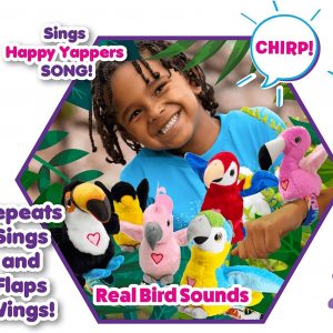 Paquete de 2 pájaros - Cacatúa y loro azul - Pulsera de goma antideslizante de juguete de peluche interactivo, charlan, cantan, imitan entre sí, baten las alas, niños 3+