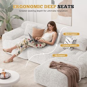 Sofá seccional modular moderno en forma de L de 122", sofás sin armazón para sala de estar con otomana, juego de sofá nube de chenilla convertible de 4 plazas, no requiere montaje, beige, 1 pieza