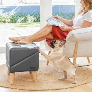 Dog Stairs for Small Dogs and Cats 16" H - with Encrypted Dot-Grip Non-Slip Surface, 2-in-1 Pet Ramp & Steps for Bed/Couch, Foldable Split Ottoman with Solid Wood Frame, Sturdy & Portable for Puppies