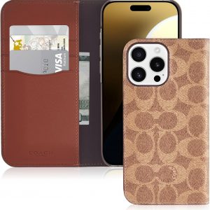 Funda tipo portafolios de tela Coach Signature para iPhone 16 Pro Max - Funda de teléfono de diseñador - Marrón Signatura