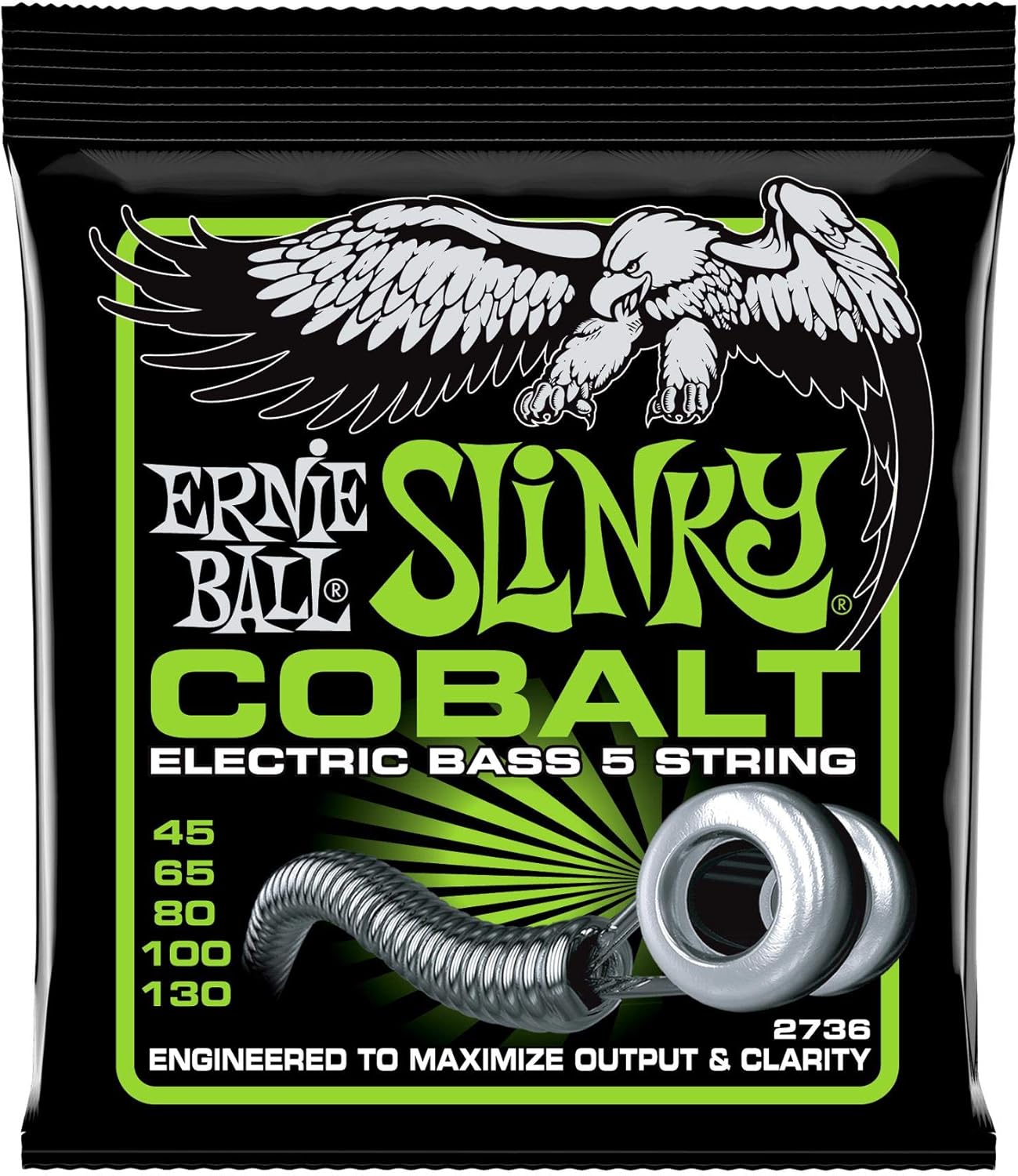 Ernie Ball Cuerdas de bajo Slinky regulares de 5 cuerdas cobalto, 45-130