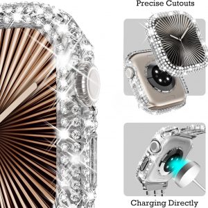 WINGLE Paquete de 2 fundas para Apple Watch Series 11 10 de 1.81 pulgadas, protector de pantalla completo con 300 diamantes de cristal para iWatch 11, 10, 1.811 in, con protector de vidrio templado, color plateado y transparente