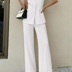 PRETTYGARDEN Conjunto de 2 piezas para mujer, ropa de trabajo de verano 2026, sin mangas, chaqueta, chaleco, pantalones, trajes de primavera y negocios, trajes casuales