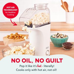 DASH Fresh Pop Popcorn Maker - Oil-Free, Air Popcorn Popper - With Measuring Cup & Recipe Guide - Perfect for Movie Nights - 16 Cups, White