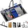 Fregadero de cocina inteligente en cascada, fregadero de acero inoxidable de 31.5 x 17.7 pulgadas con pantalla digital, estación de trabajo grande de un solo tazón con grifo extraíble y rociador