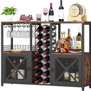 Homeiju Mini Bares para el Hogar, Gabinete de Bar de Café de Madera, Gabinete Moderno de Licores para Licores y Copas, Gabinete de Vino Buffet Estilo Granja con Aparador de Almacenamiento para Hogar