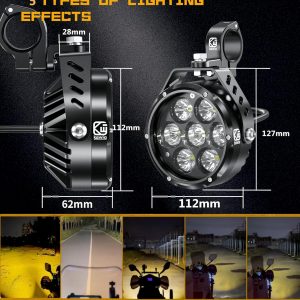 Kewig - Faro antiniebla auxiliar LED de 11.4 cm para motocicleta, kit de luz de conducción de 90 W, ámbar/blanco, con soportes de montaje, arnés de cables, resistente al agua, todoterreno, para