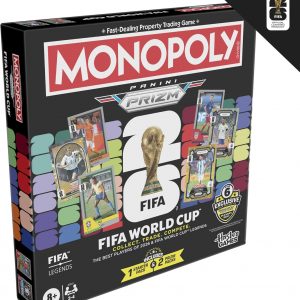 Monopoly Panini Prizm: Juego de mesa de fútbol de la Copa Mundial de la FIFA I con Monopoly Panini Prizm FIFA World Cup 2026 Trading Cards I a partir de 8 años