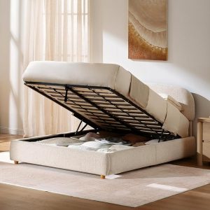 ModernMate Marco de cama de almacenamiento elevable, tamaño Queen, marco de cama tapizado con cabecera ajustable, tela de felpilla Oeko-TEX, cama de almacenamiento hidráulica, no necesita somier