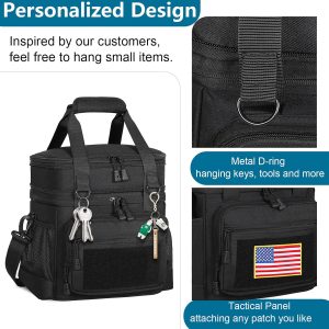 GLENKEY Tactical Lunch Box Cooler Bag - Expandable Insulated Lunch Bag for Men Women - Large Lunchbox for Adults Work Shifts Outdoor Trips Black 16L