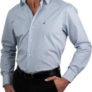 NAUTICA Slim Fit 100% Cotton Mens Dress Shirts Long Sleeve Wrinkle Resistant Formal