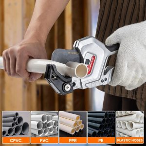 PINOZE PVC Pipe Cutter, 3-Gear Adjustable Cut up to 2-1/2”, Ratchet Pipe Cutter Tool Heavy-Duty for PVC, PPR, PE, PEX, Plastic Hoses & Plumbing Pipes with Teflon Coated SK5 Blade