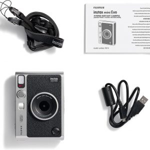 Instax mini EVO Cámara de Fotos e Impresora 2 en 1 con Pantalla LCD de 2.7 pulgadas, 10 Efectos de Lente y 10 Efectos de Película, Formato de Película Mini, Negro