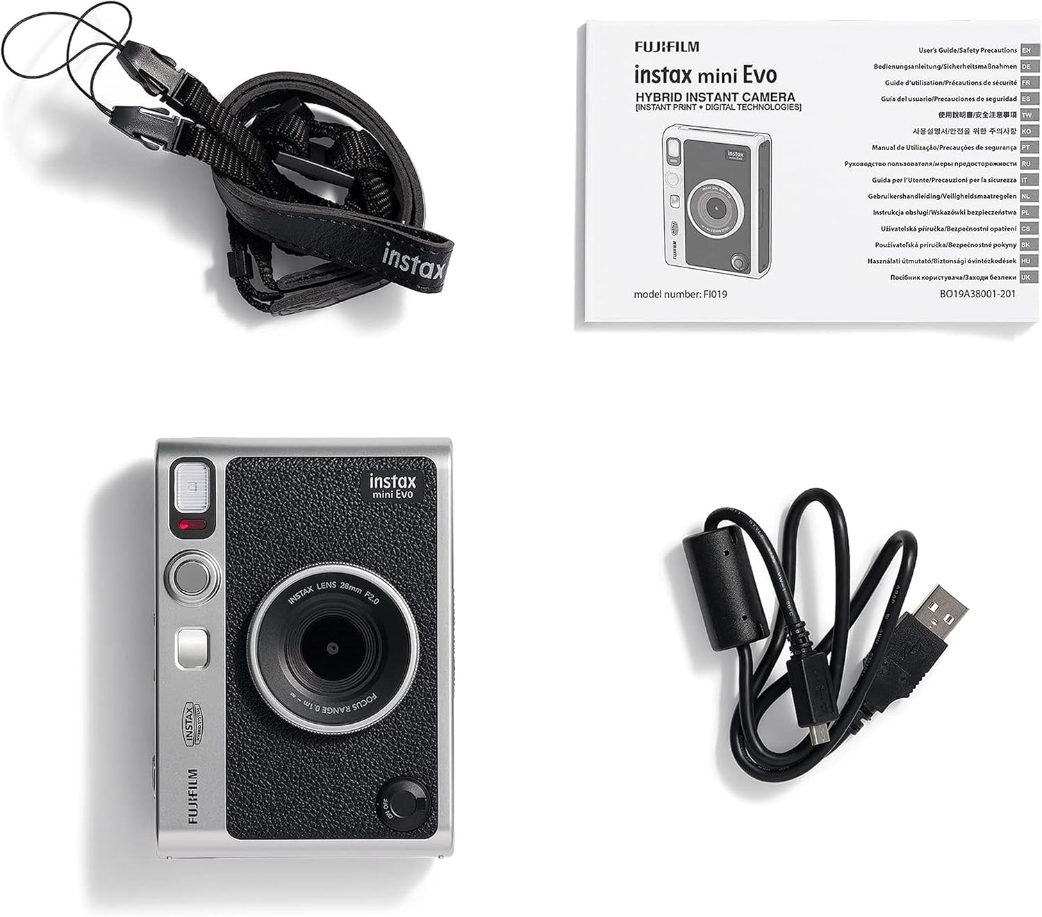 Instax mini EVO Cámara de Fotos e Impresora 2 en 1 con Pantalla LCD de 2.7 pulgadas, 10 Efectos de Lente y 10 Efectos de Película, Formato de Película Mini, Negro