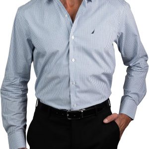 NAUTICA Slim Fit 100% Cotton Mens Dress Shirts Long Sleeve Wrinkle Resistant Formal