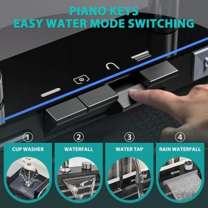 Fregadero de cocina inteligente en cascada, fregadero de acero inoxidable de 31.5 x 17.7 pulgadas con pantalla digital, estación de trabajo grande de un solo tazón con grifo extraíble y rociador