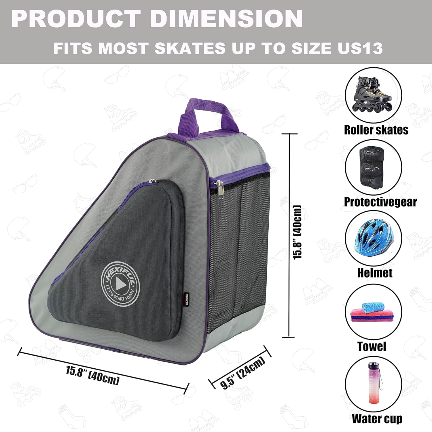 Skate Bag for Ice, Inline, Roller & Quad Skates - Kids & Adults