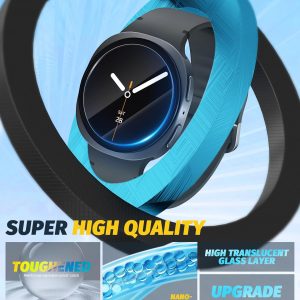 Orzero Protector de pantalla de vidrio templado compatible con Samsung Galaxy Watch 8 de 1.732 pulgadas, protector de pantalla con herramienta de alineación automática, 9 dureza, HD, antiarañazos, sin