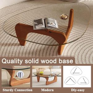 Modern Glass Coffee Table, Mid Century Small Coffee Table, Coffee Table for Living Room,Suitable for Bedroom Living Room Reception Office Tables (Walnut/Transparent, Small)