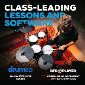 Alesis Nitro Pro Electric Drum Set with Dual-Zone Quiet Mesh Pads, 500+ Authentic BFD Sounds, Bluetooth, Drumeo, USB MIDI, Double Kick Compatible