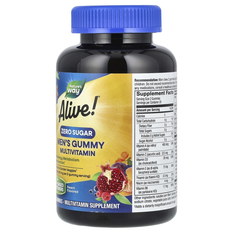 🌿 Multivitamínico para Hombre sin Azúcar Alive!® | 50 gomitas (Energía · Inmunidad · Metabolismo · Rendimiento) ⭐ Multivitamínico completo en gomitas sin azúcar que apoya la energía, el rendimiento físico y la salud general masculina con vitaminas, minerales y antioxidantes.