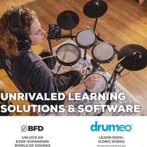 Alesis Nitro Max Kit Compact Electric Drum Kit with Quiet Mesh Pads, 10" Dual-Zone Snare, Bluetooth, 440+ BFD Sounds, Drumeo, USB MIDI, Kick Pedal