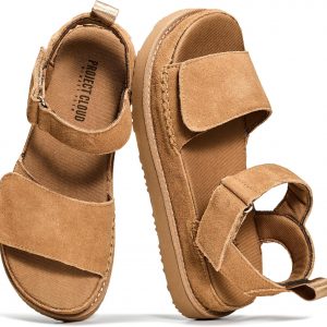 Project Cloud 100% Genuine Leather Platform Sandals For Women - Memory Foam Insole Slip Resistant Chunky Womens Sandals with adjustable straps - Wedge Sandals for Women 2026 (Bronzestar)