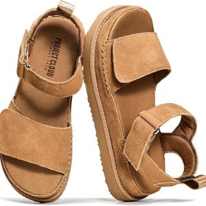 Project Cloud 100% Genuine Leather Platform Sandals For Women - Memory Foam Insole Slip Resistant Chunky Womens Sandals with adjustable straps - Wedge Sandals for Women 2026 (Bronzestar)