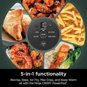 Ninja Crispi 5-in-1 Glass Air Fryer | 450°F, Nontoxic, 4QT & 6-Cup Containers & Lids | Microwave, Freezer, Dishwasher Safe | Max Crisp, Air Fry, Bake, Recrisp, Keep Warm | Brit. Racing Green, FN103BF