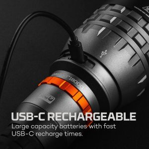 NEBO DAVINCI 18000 - Linterna de dial magnético | 18000 lúmenes, 5 modos de luz, linterna impermeable recargable para senderismo, campamento y caza, defensa personal táctica, incluye cable de carga