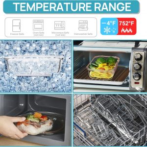 Vtopmart 5Pack 22oz Glass Storage Containers with Lids, Glass Meal Prep Food Container Sets with Snap Airtight Lids for Microwave, Oven, Freezer and Dishwasher, Grey